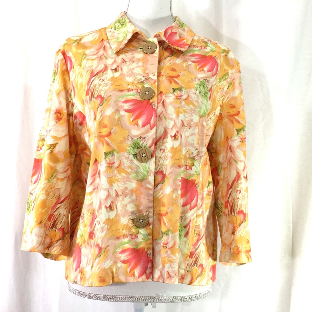 Coldwater Creek jacket orange pink floral (J942)
